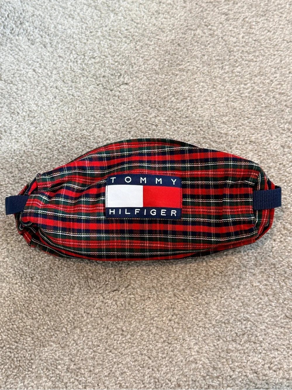 Vintage Tommy Hilfiger Red Plaid Cosmetic Bag Pencil Case Zipper Pouch Travel